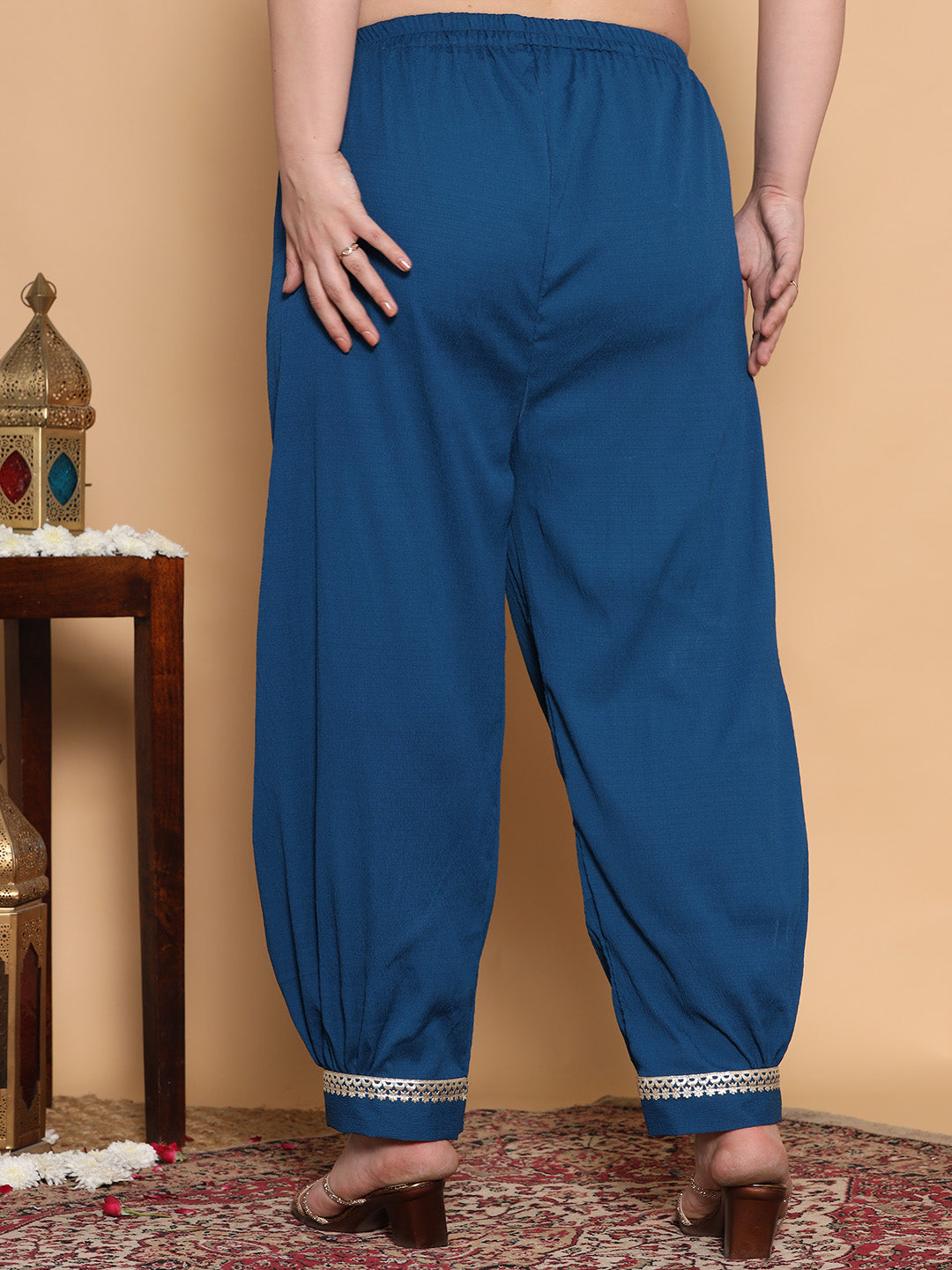 Blue Textured Afghani Salwar - Embellished