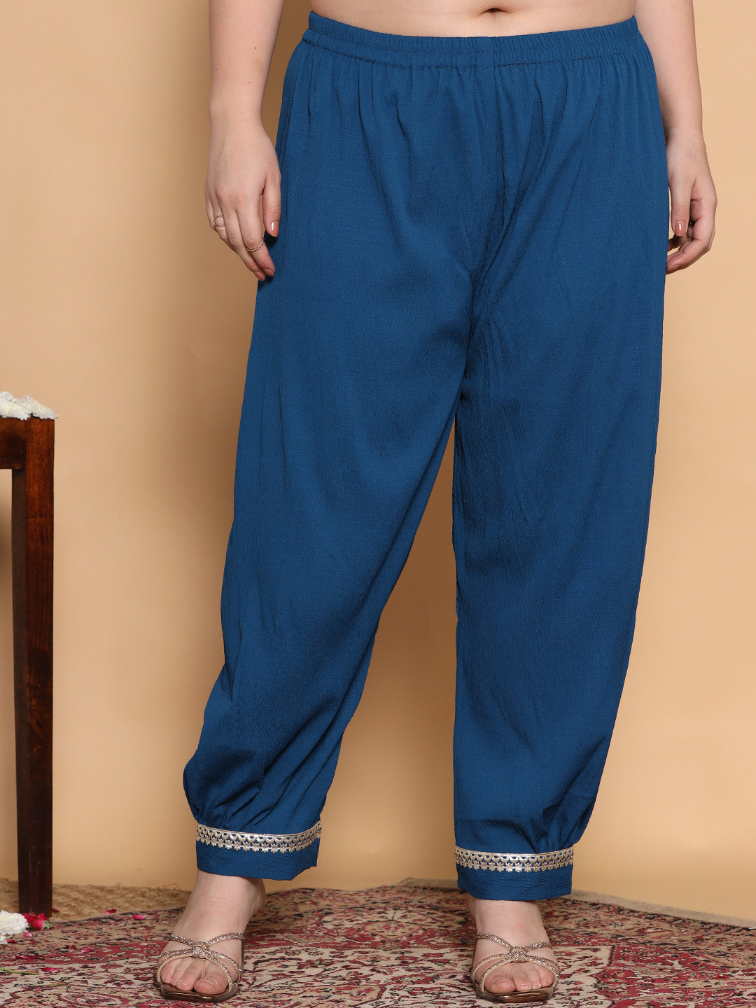 Blue Textured Afghani Salwar - Embellished