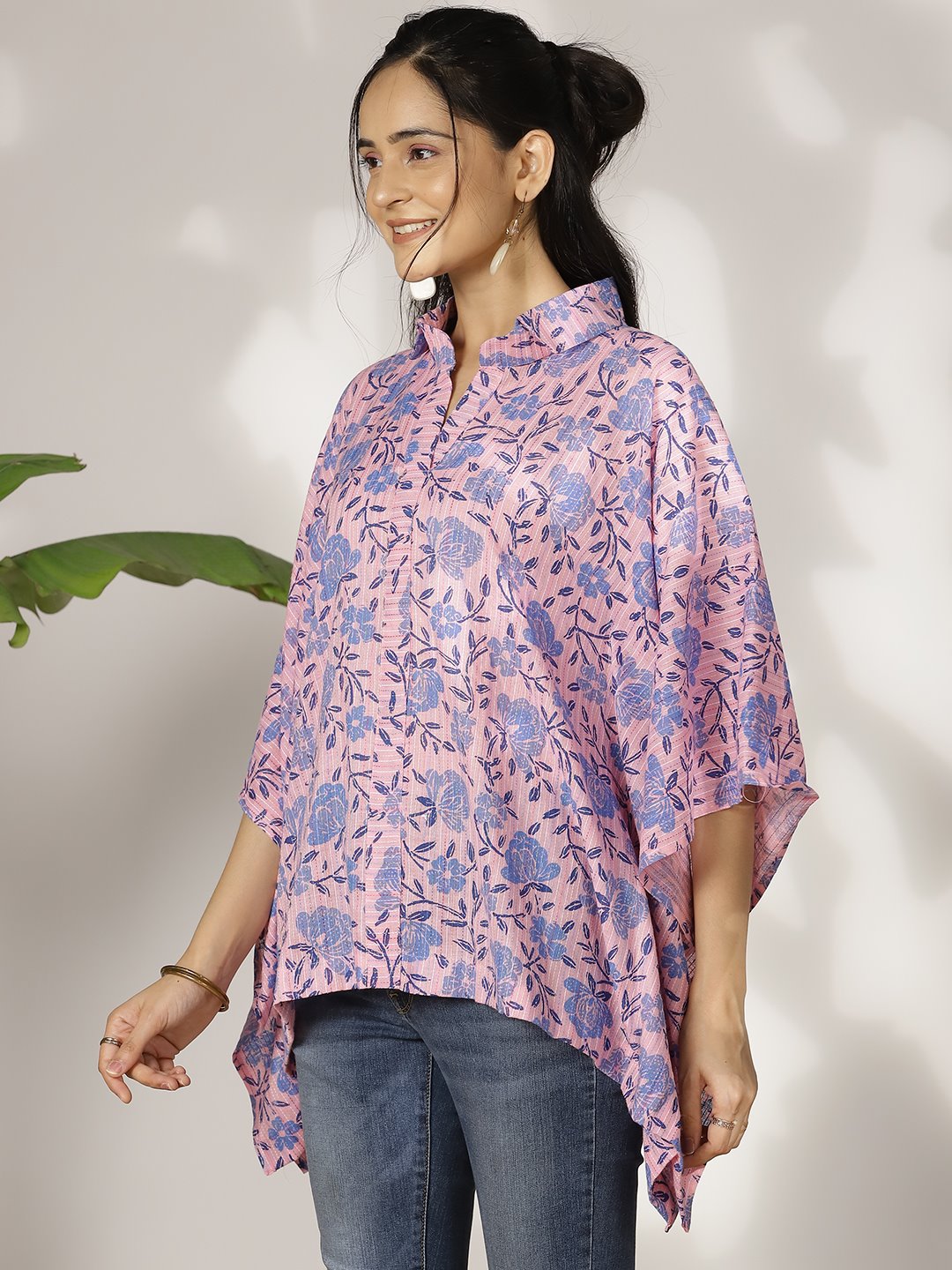 BlueFloral Cotton Kaftan Top