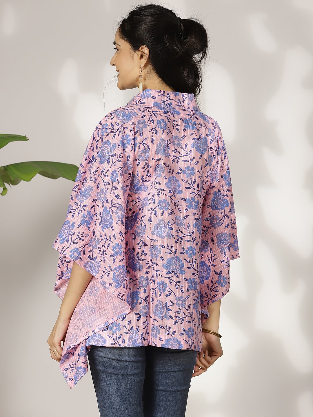 BlueFloral Cotton Kaftan Top