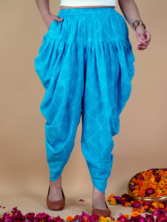 Printed Cotton Dhoti - BlueBandhani