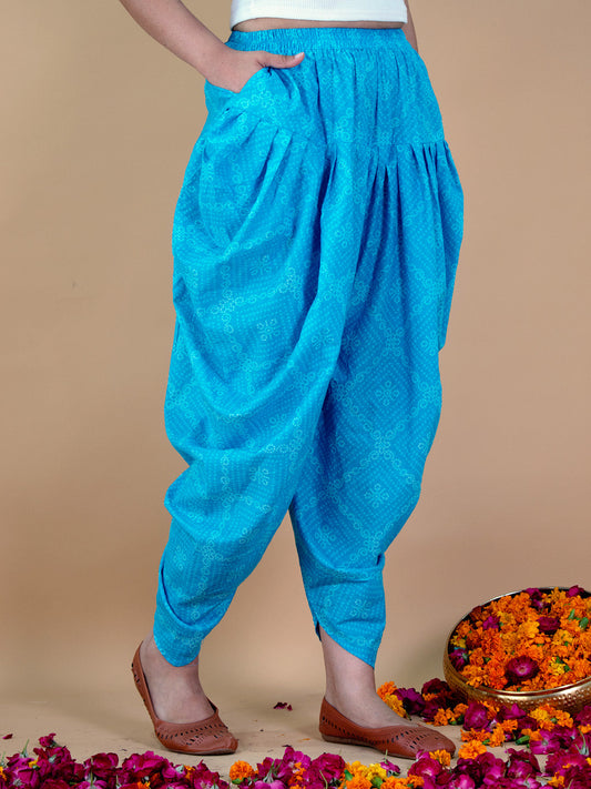 Printed Cotton Dhoti - BlueBandhani
