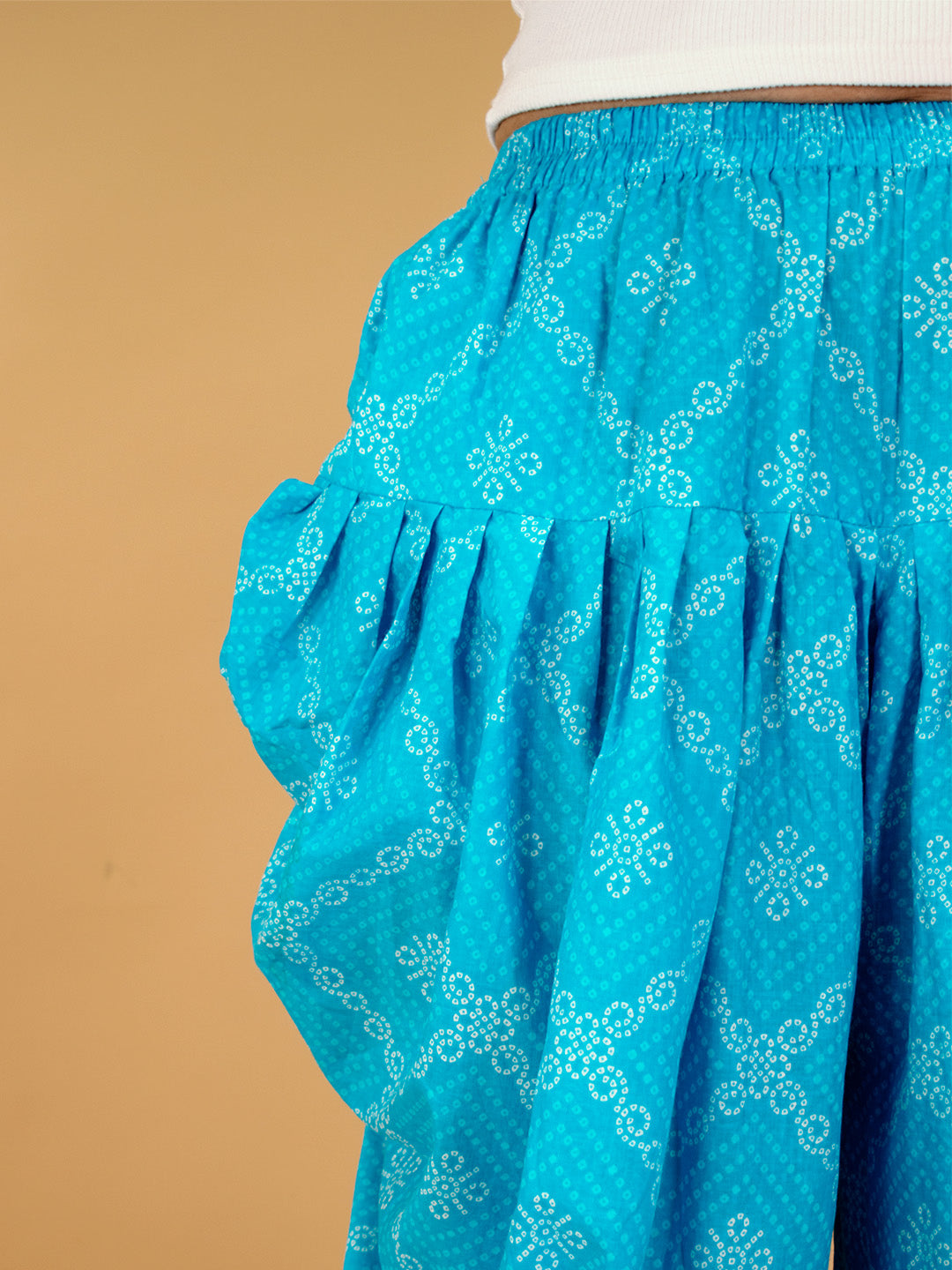 Printed Cotton Dhoti - BlueBandhani