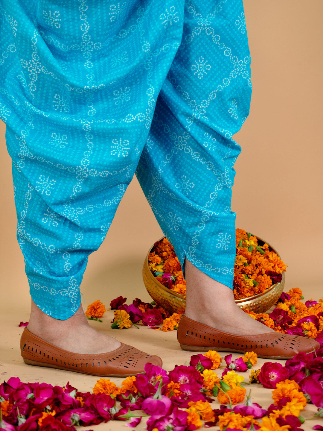 Printed Cotton Dhoti - BlueBandhani