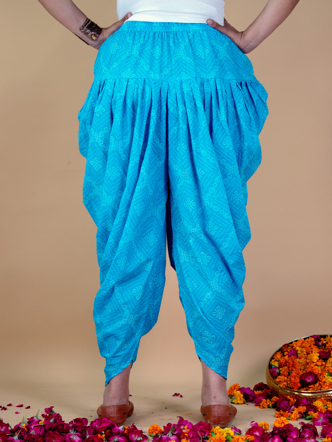 Printed Cotton Dhoti - BlueBandhani