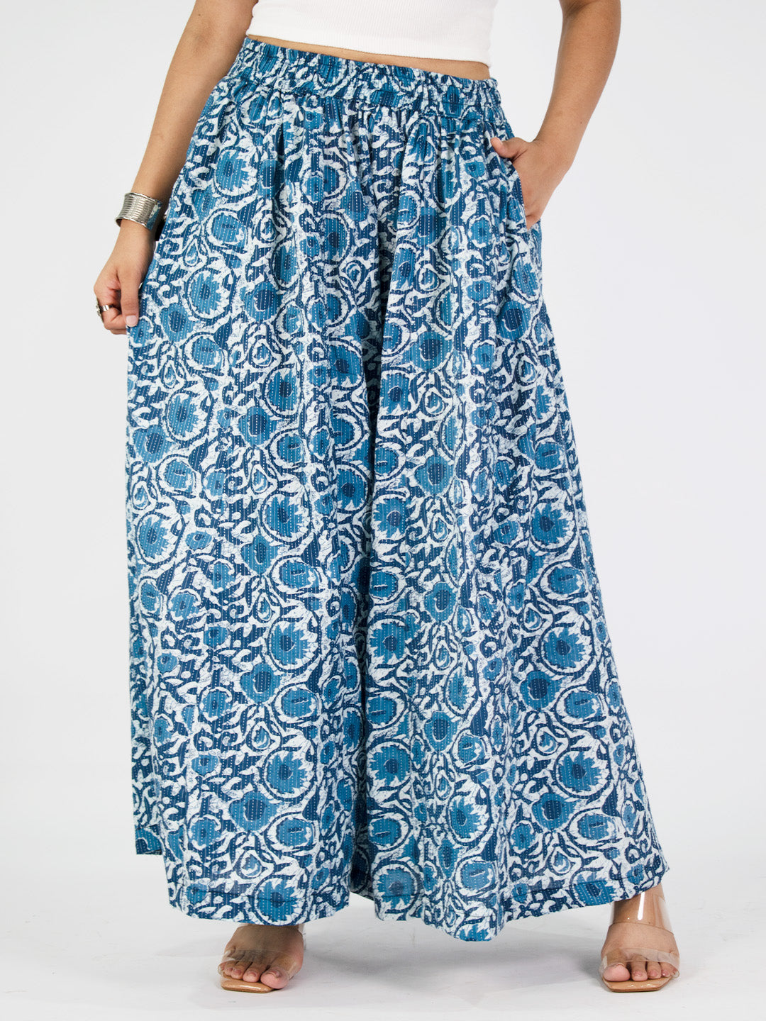 Printed Cotton Flared Palazzo - BlueTarang