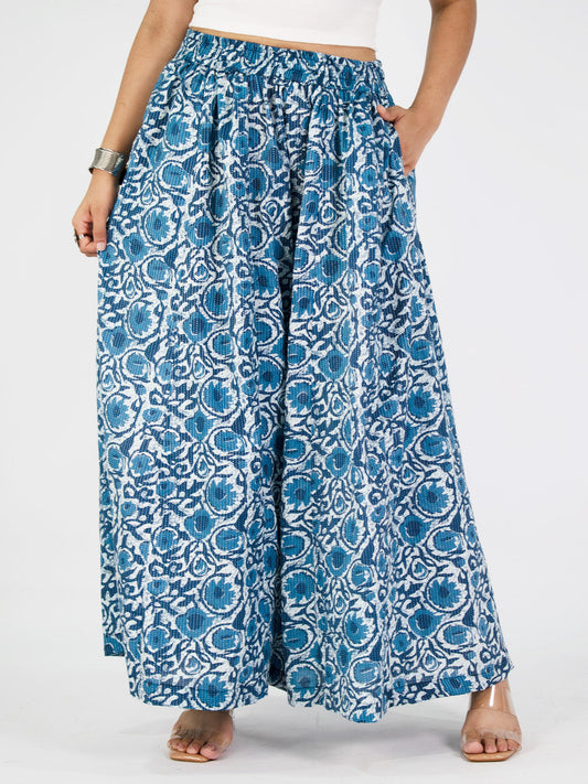 Printed Cotton Flared Palazzo - BlueTarang