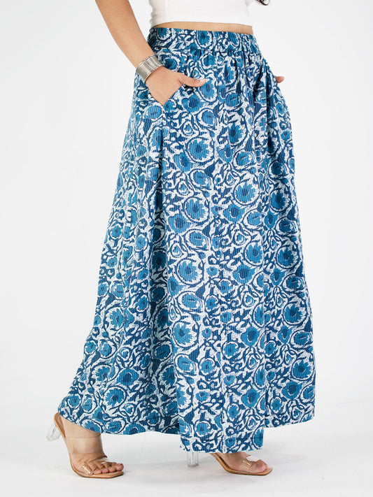 Printed Cotton Flared Palazzo - BlueTarang