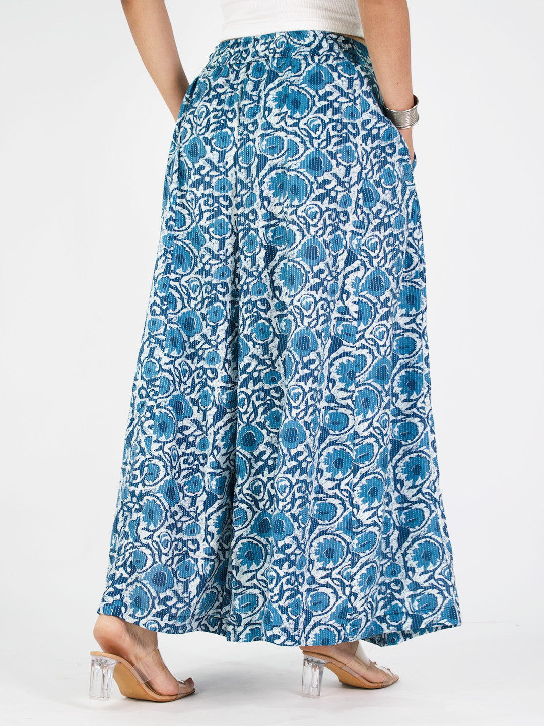 Printed Cotton Flared Palazzo - BlueTarang