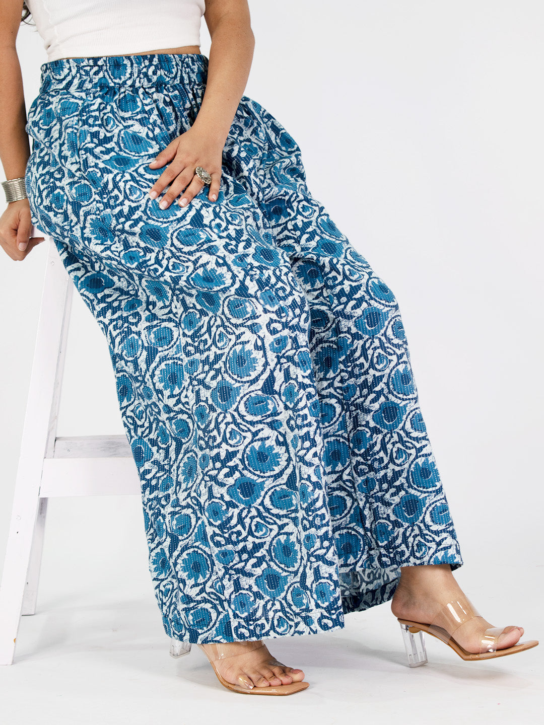 Printed Cotton Flared Palazzo - BlueTarang