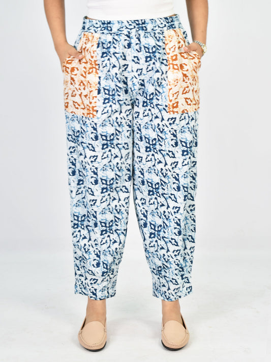 Printed Cotton Mom-Fit Pants - Blue&OrangeMirage