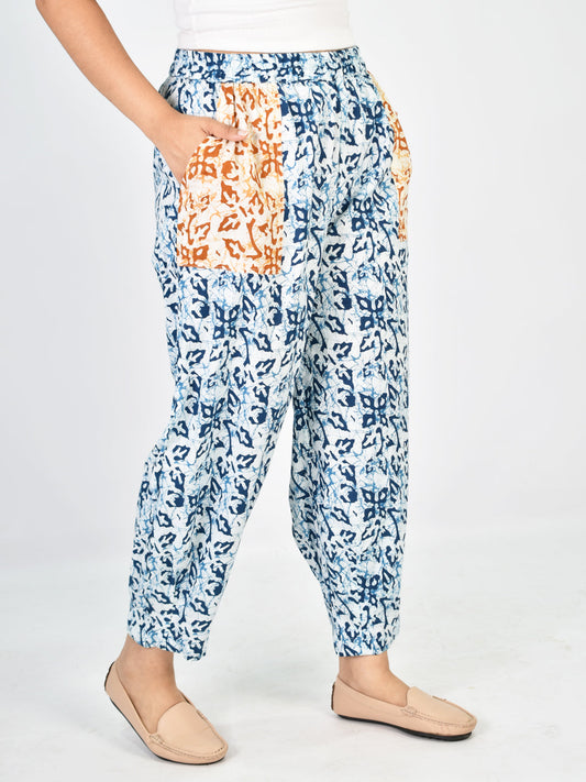 Printed Cotton Mom-Fit Pants - Blue&OrangeMirage