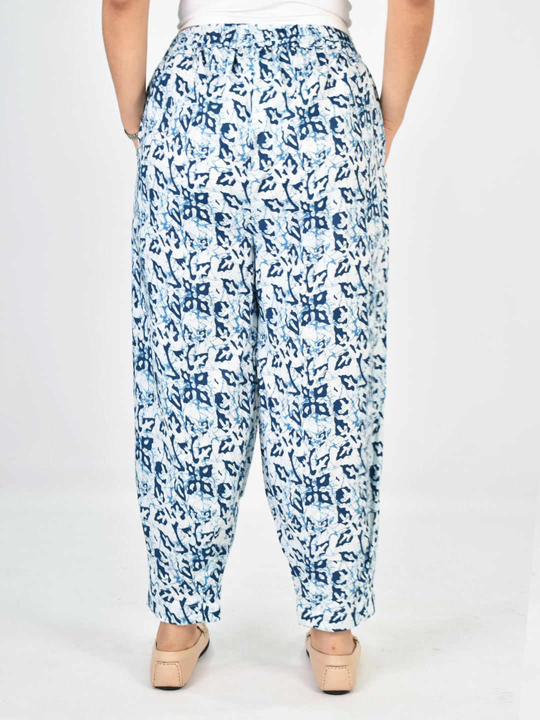Printed Cotton Mom-Fit Pants - Blue&OrangeMirage