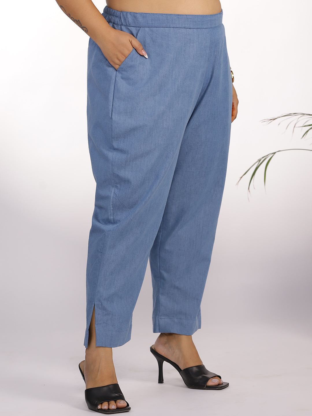 Blue Denim Slit Pants