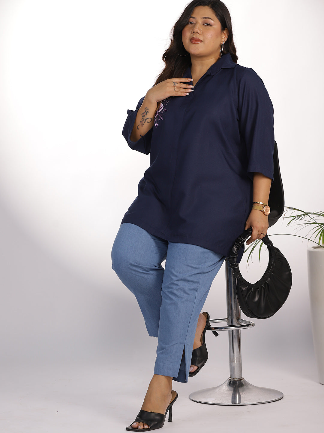 Blue Denim Slit Pants