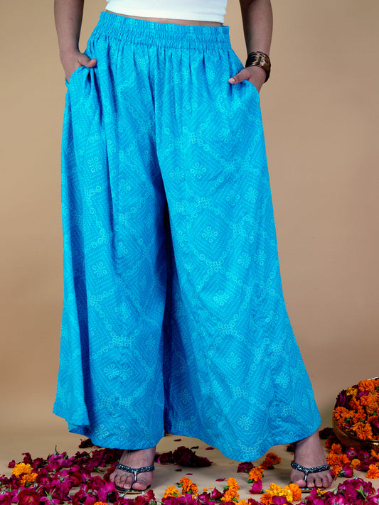 Printed Cotton Flared Palazzo - BlueBandhani