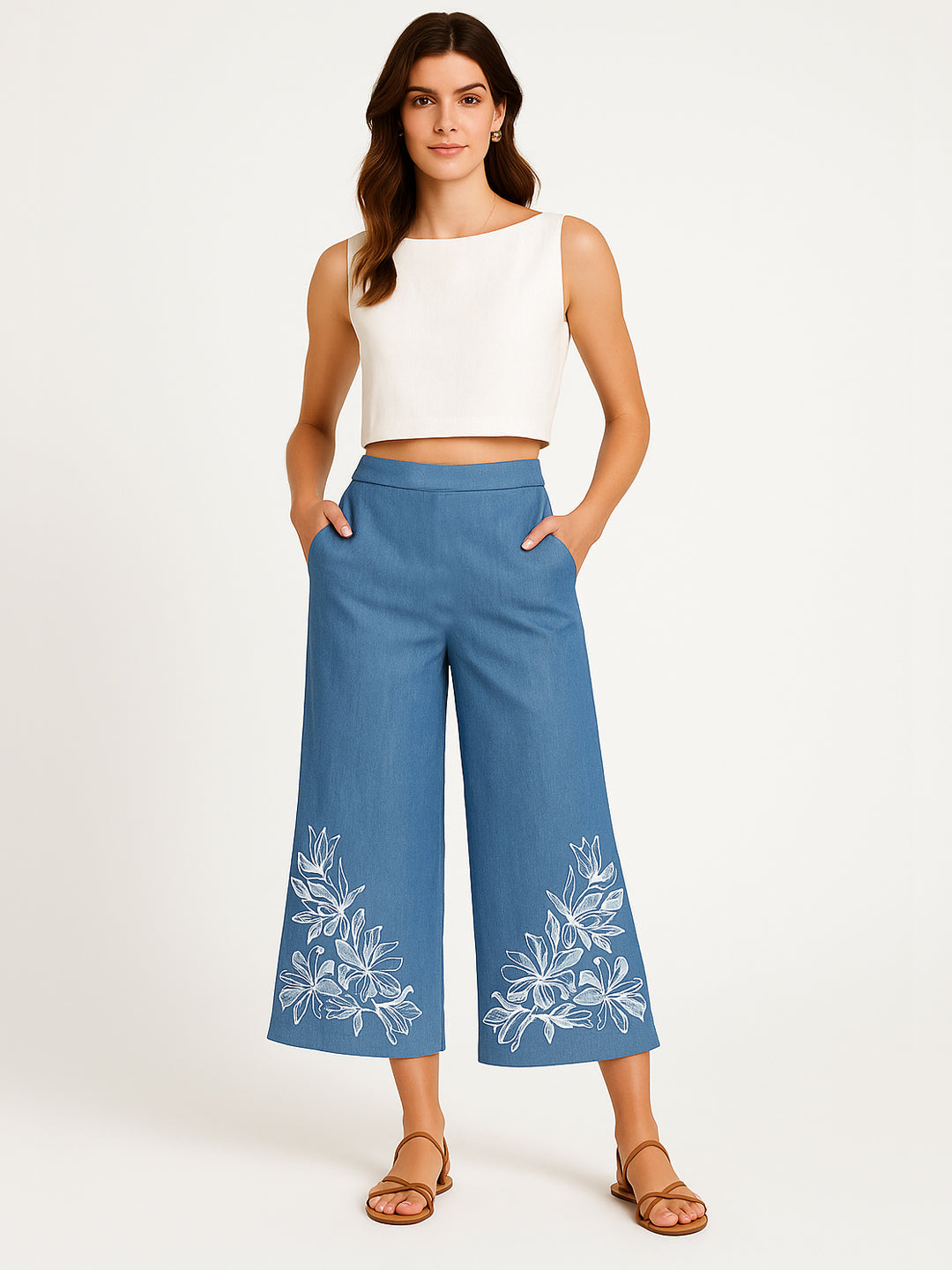 Blue Denim Culottes - StarlightPetals