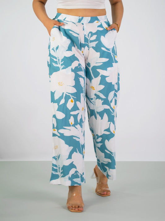 Printed Rayon Palazzo Pants - BlueFlora