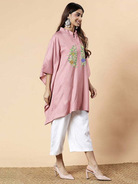 Blush Rayon MandarinKurti - BloomingHarmony