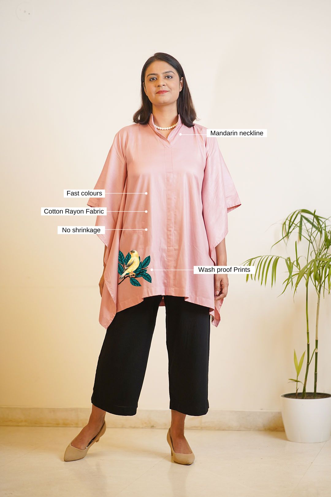 Blush Rayon MandarinKurti - Canary