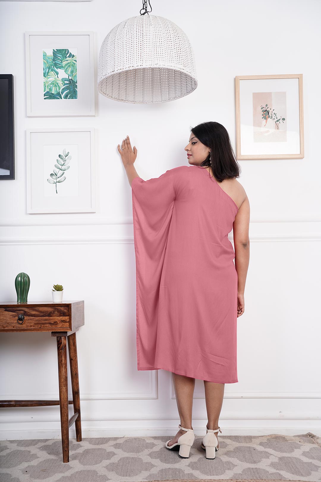 Blush Rayon OneShoulder Dress - Solid