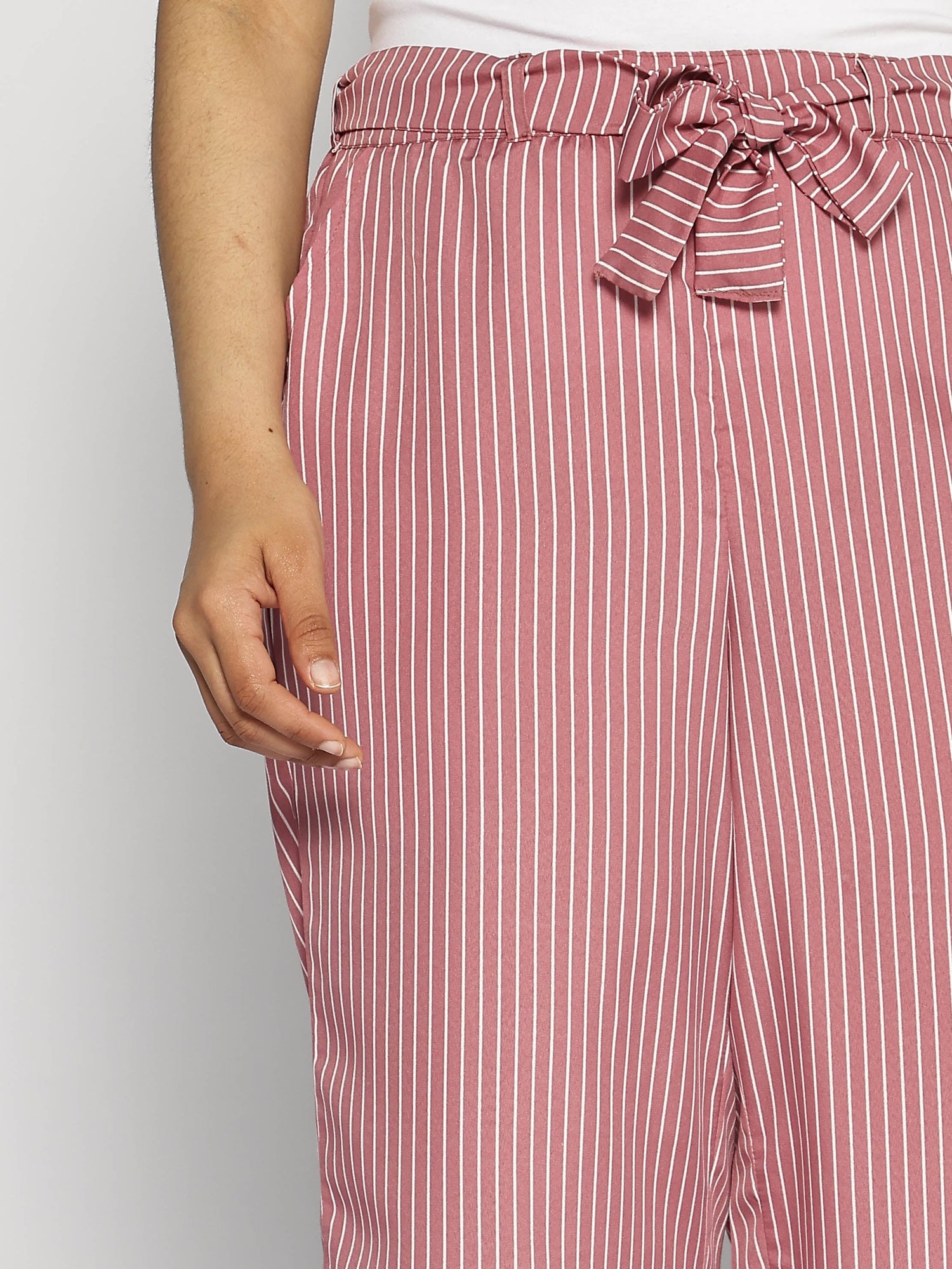 Blush Striped Belted Trousers