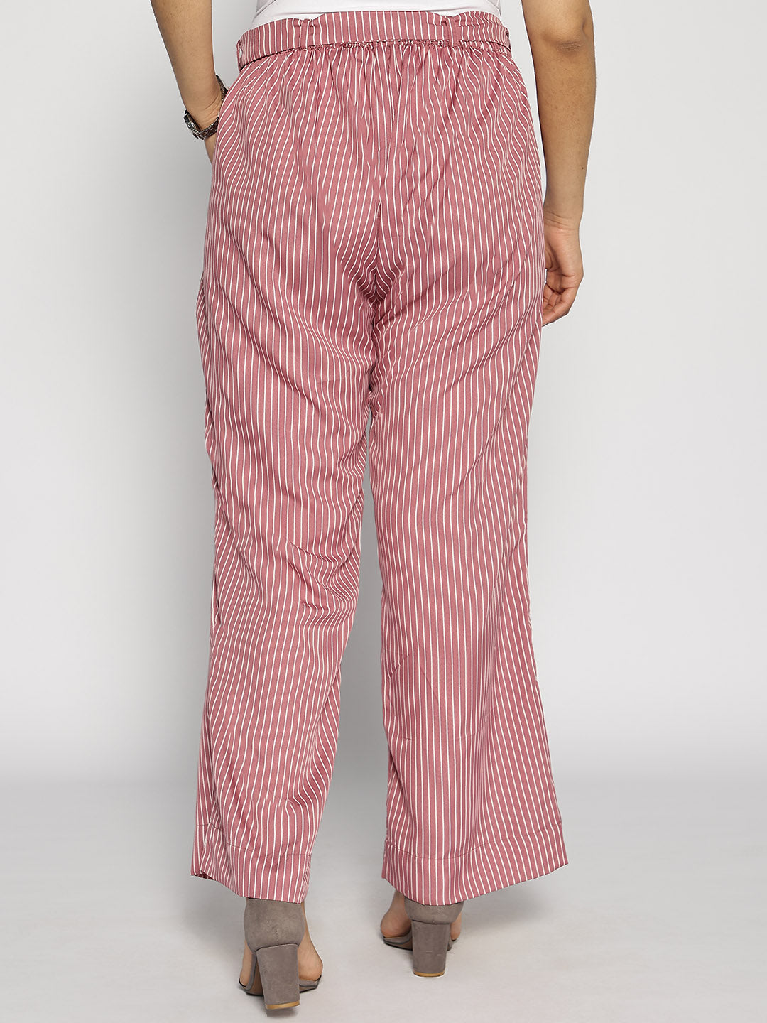 Blush Striped Belted Trousers