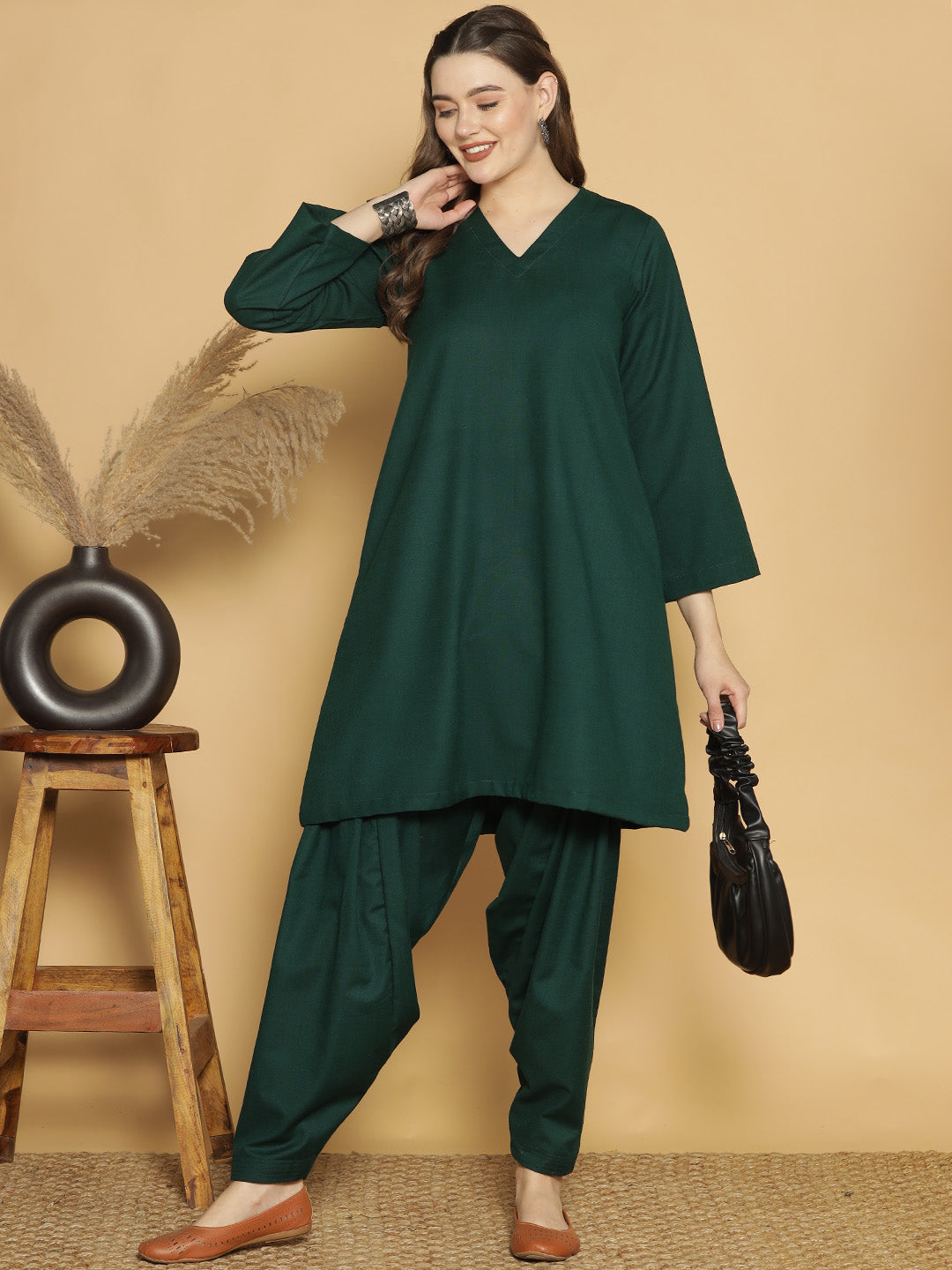 BottleGreen Acrylic Kurti - Solid