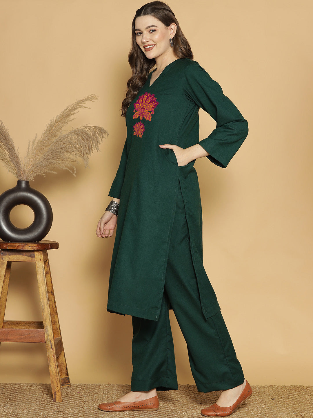 BottleGreen Acrylic LongKurta - Yasmin