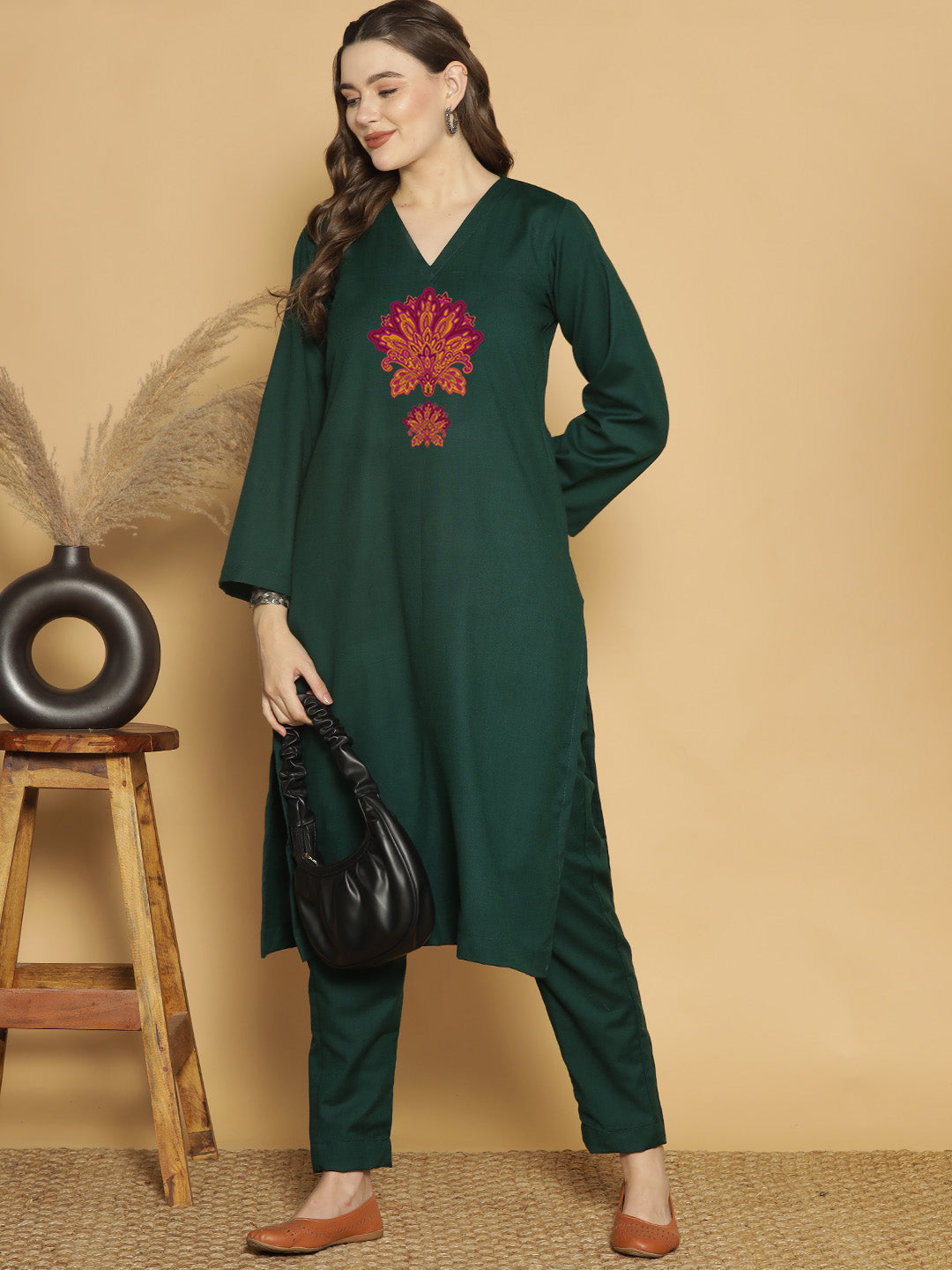 BottleGreen Acrylic LongKurta - Yasmin