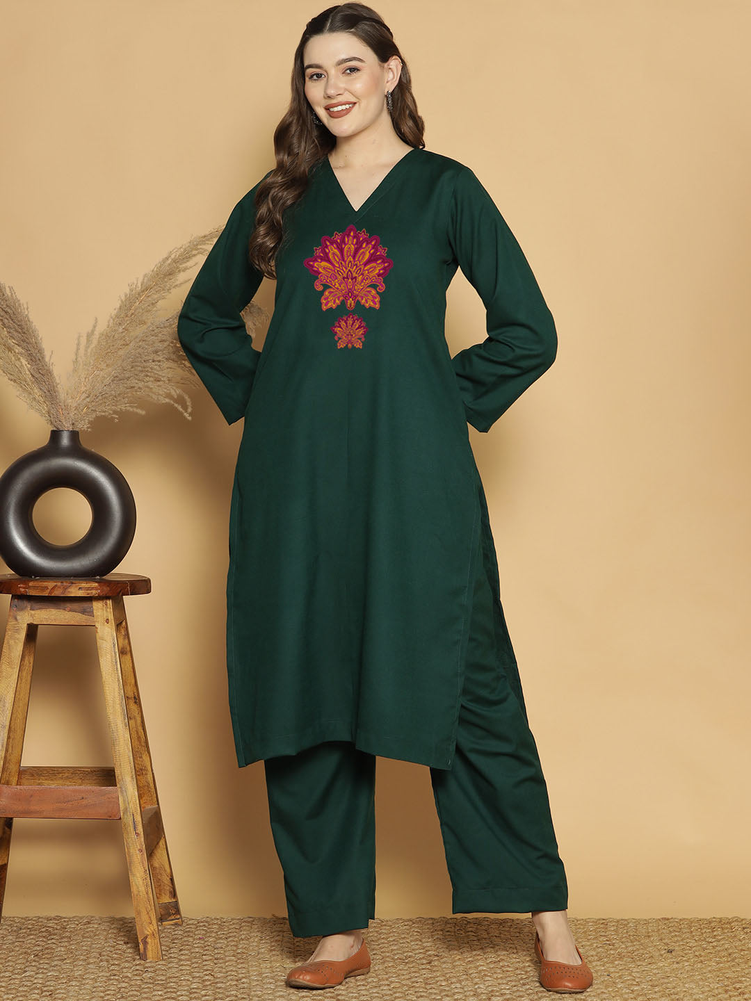 BottleGreen Acrylic LongKurta - Yasmin