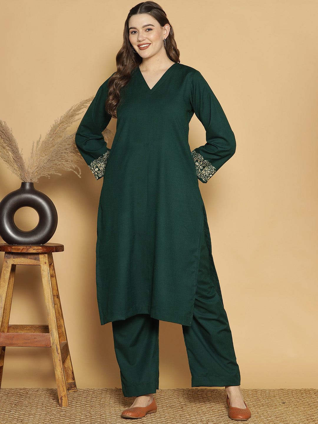 BottleGreen Acrylic LongKurta - Zareen