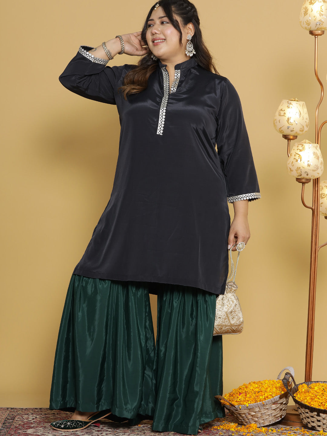 BottleGreen Crepe Silk Sharara