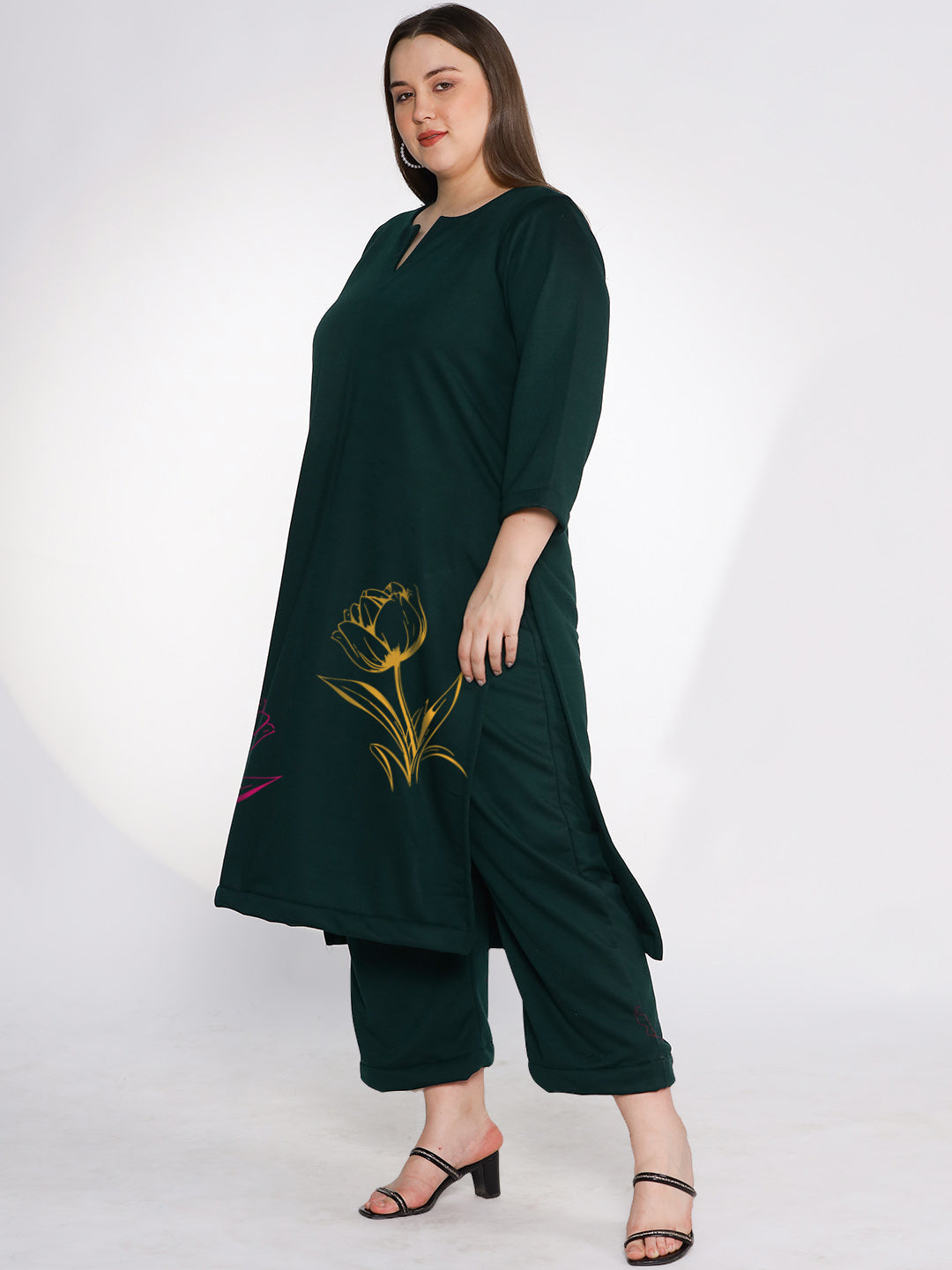 BottleGreen Fleece LongKurta - AmberRose