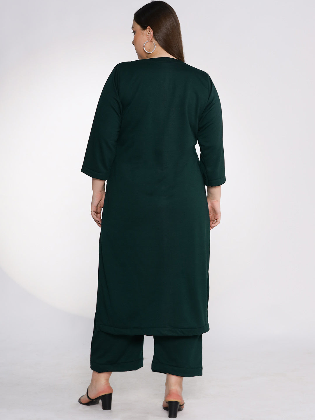 BottleGreen Fleece LongKurta - AmberRose