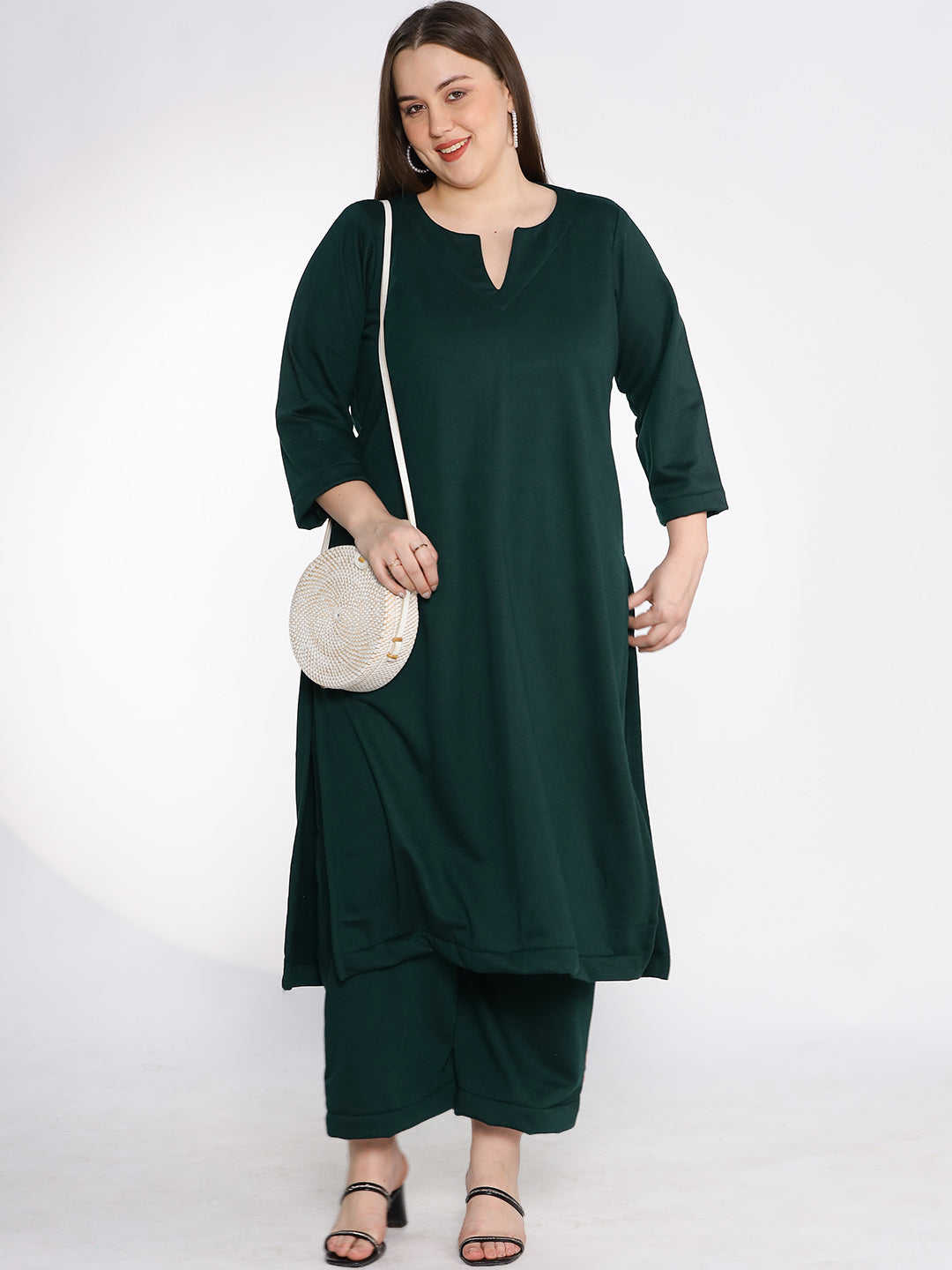 BottleGreen Fleece LongKurta - Solid