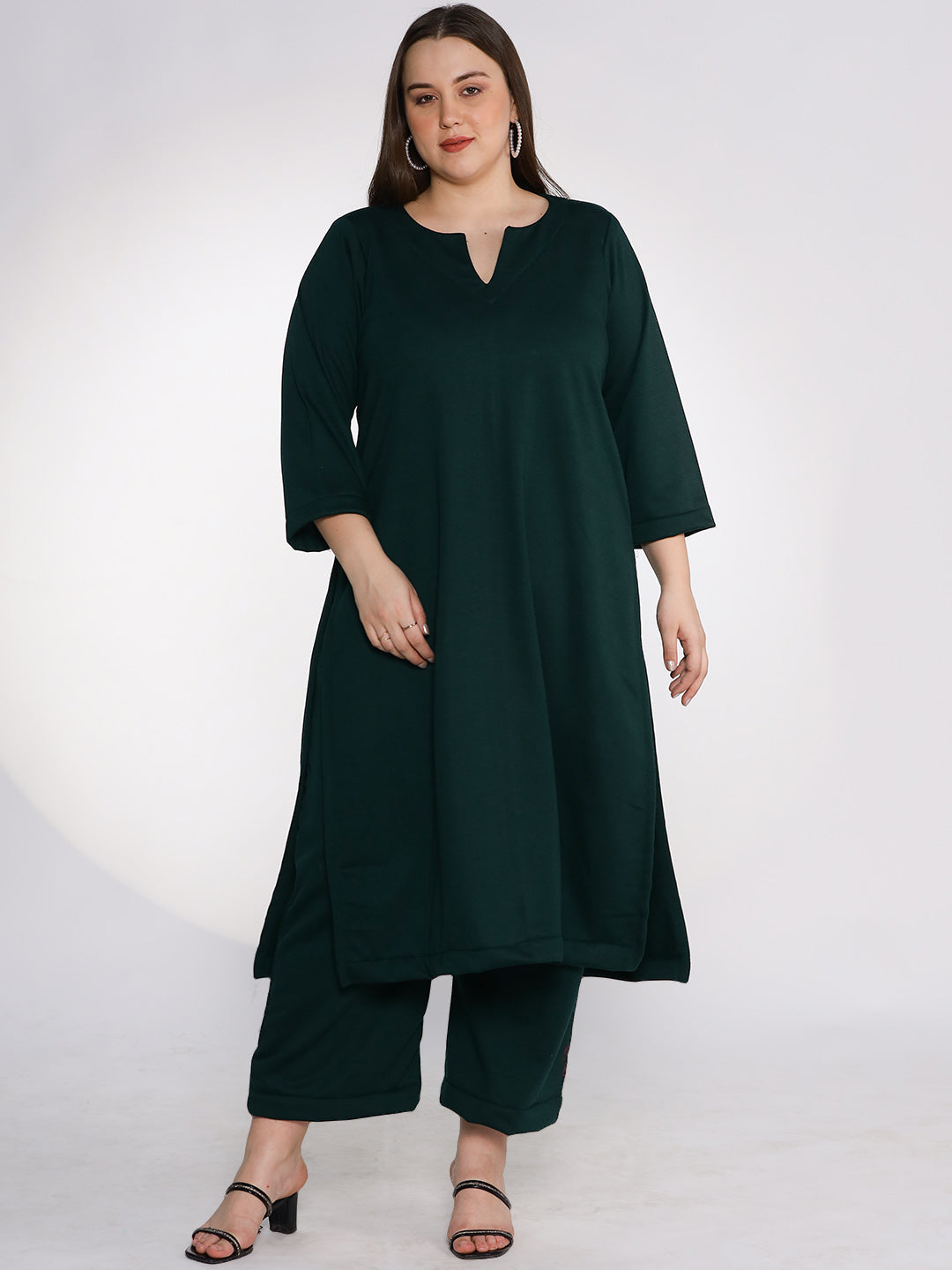 BottleGreen Fleece LongKurta - Solid