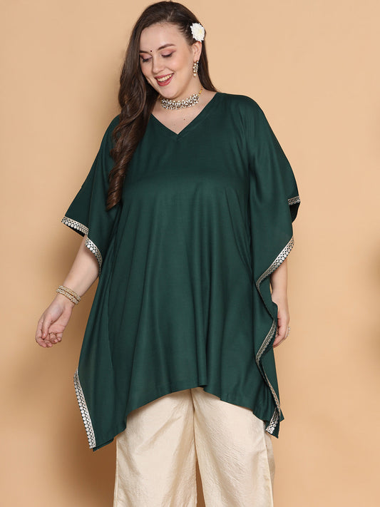 BottleGreen Rayon Embellished Kaftan Kurta