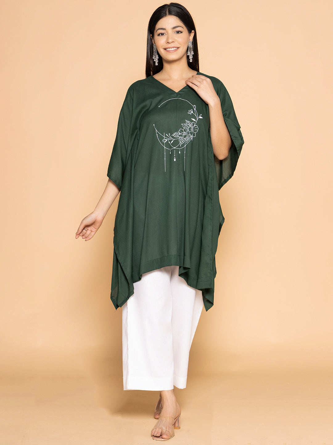 BottleGreen Rayon KaftanKurta - Emerald