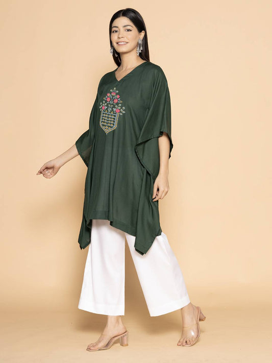 BottleGreen Rayon KaftanKurta - LaCotorra