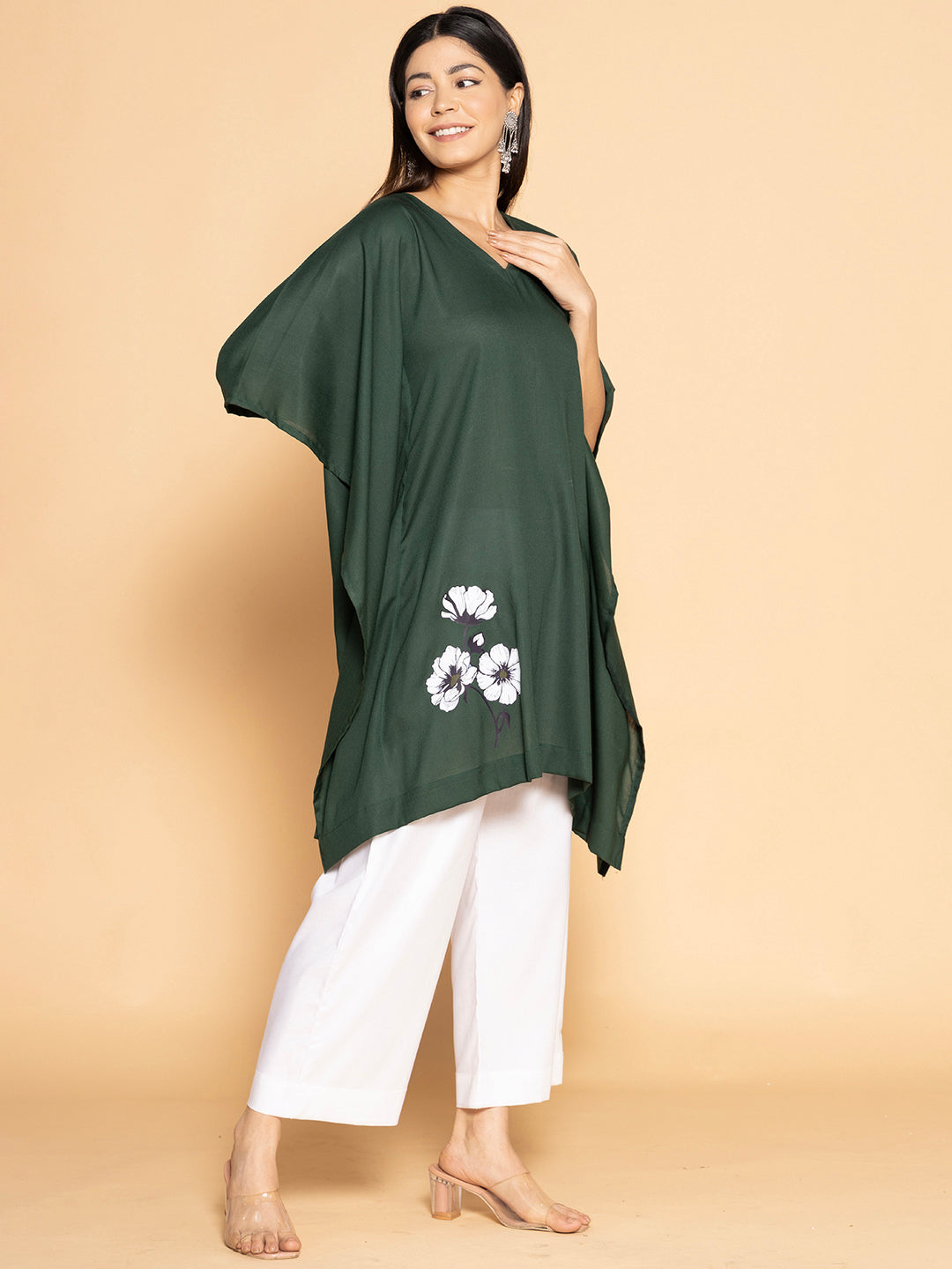 BottleGreen Rayon KaftanKurta - Perroquet