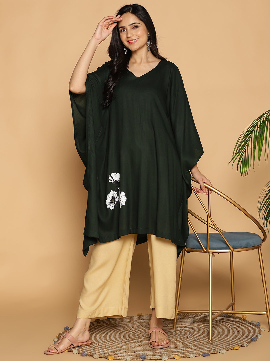 BottleGreen Rayon KaftanKurta - Perroquet
