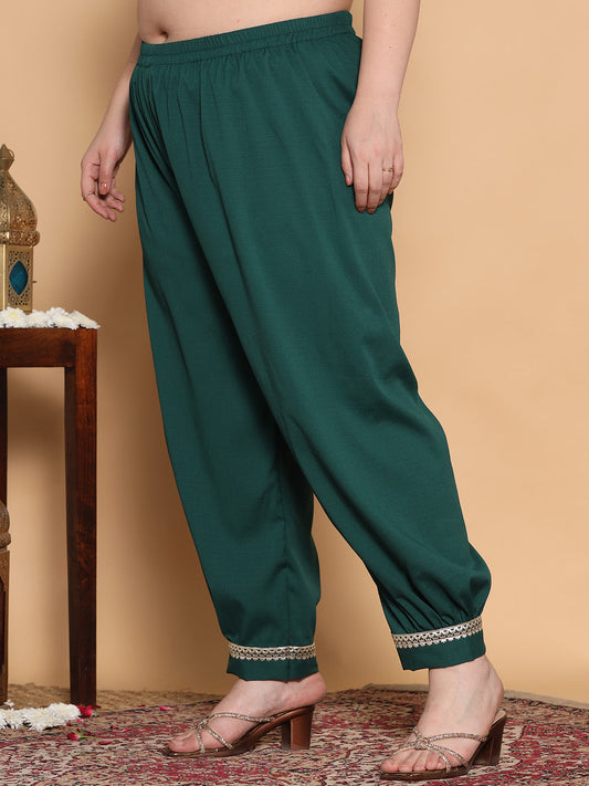 BottleGreen Textured Afghani Salwar - Embellished