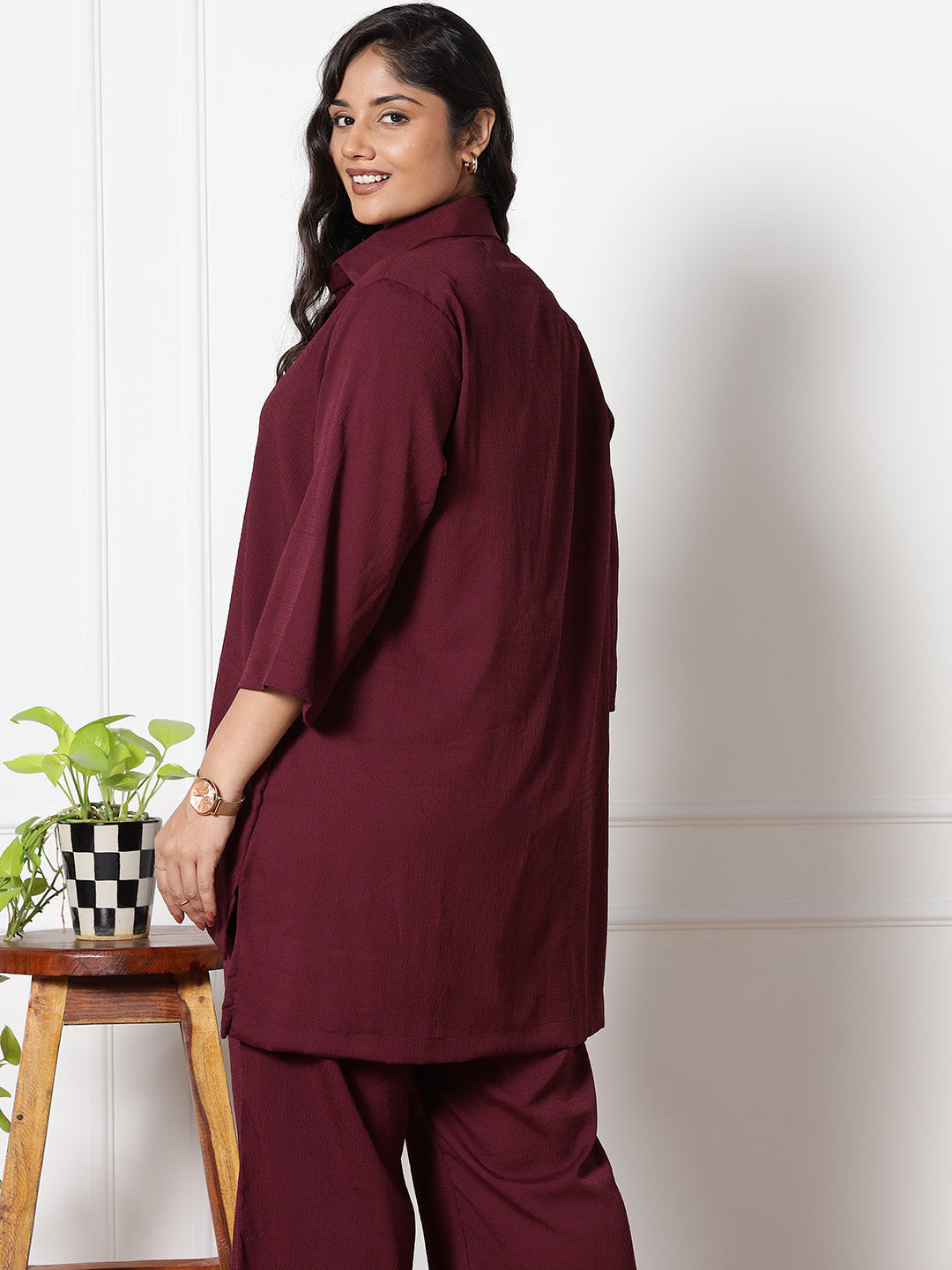 Burgundy Textured ShirtTop