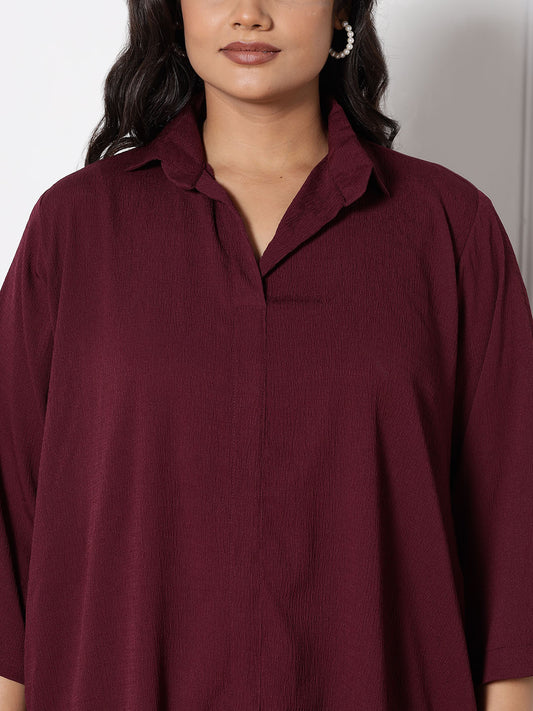 Burgundy Textured ShirtTop & WaistbandPalazzo