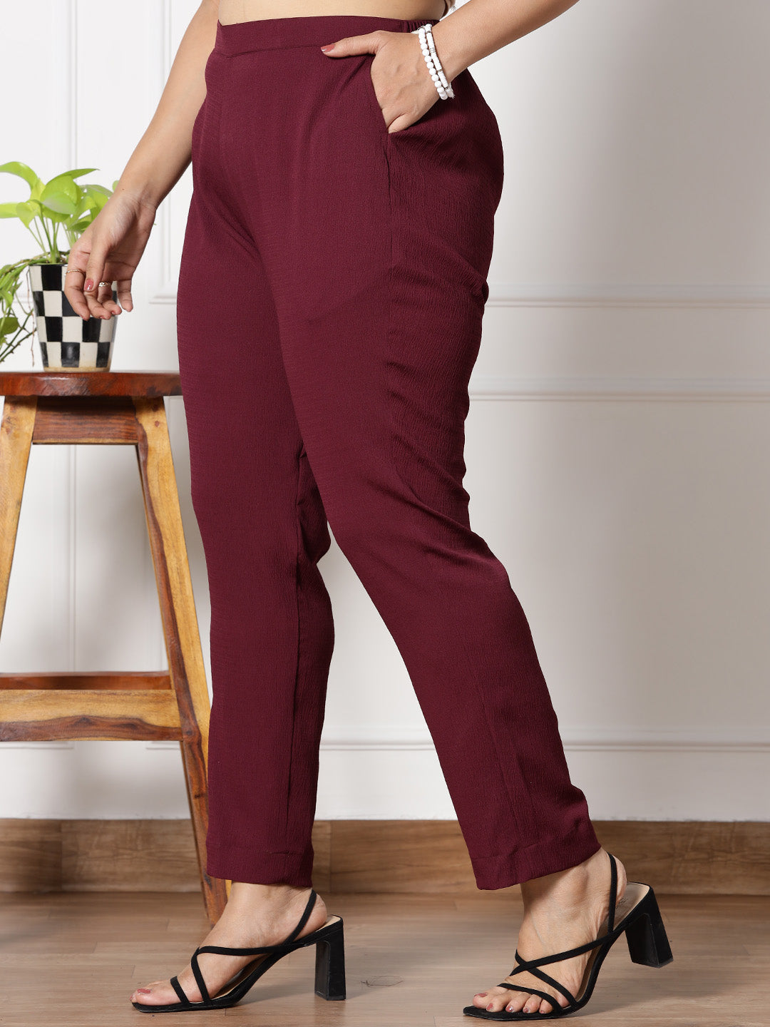 Burgundy Textured WaistbandPants