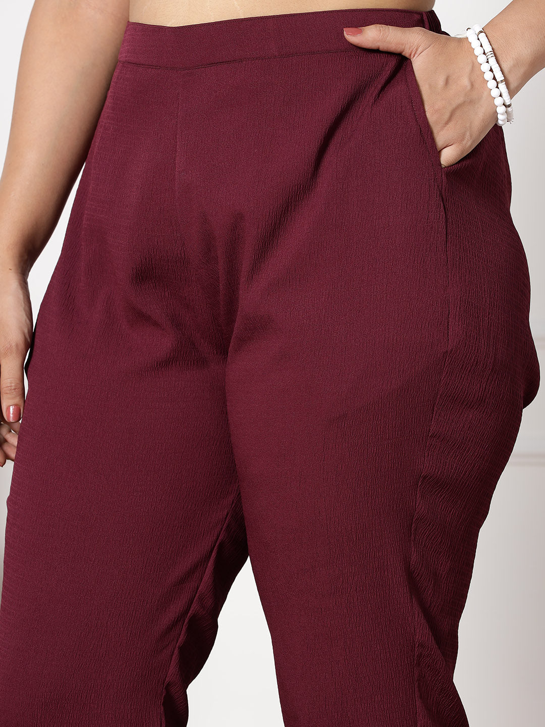 Burgundy Textured WaistbandPants