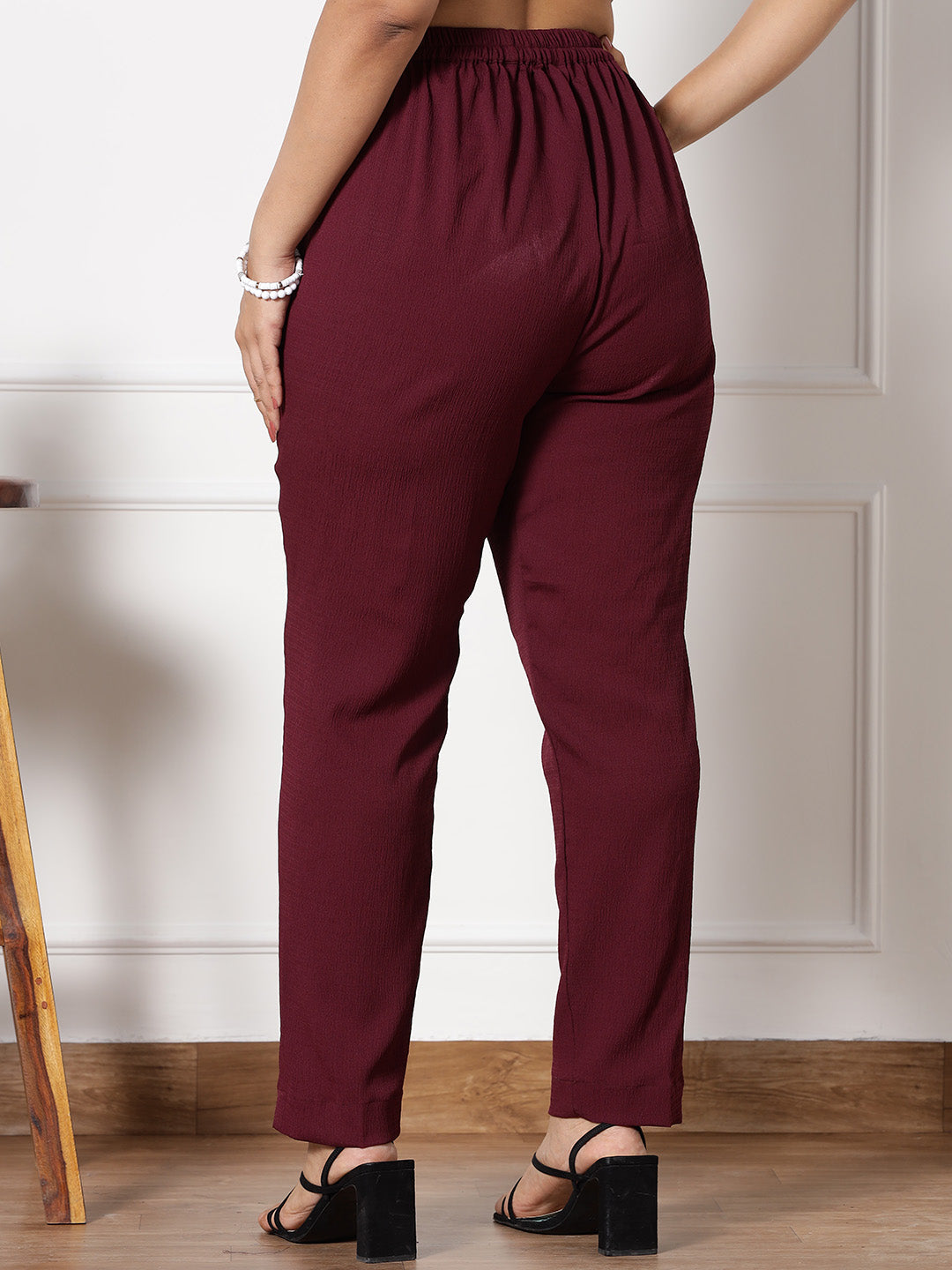 Burgundy Textured WaistbandPants