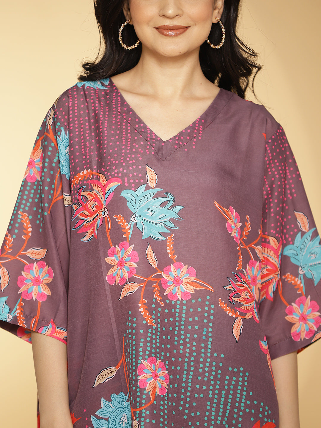 BurgundyFloral Muslin Printed OversizedTop