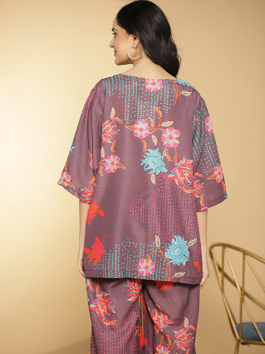 BurgundyFloral Muslin Printed OversizedTop